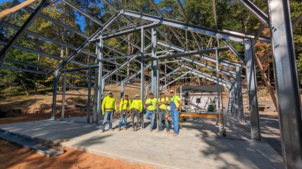 Pole Barn Building Team Photo Putting Up Metal Building in Ellijay GA